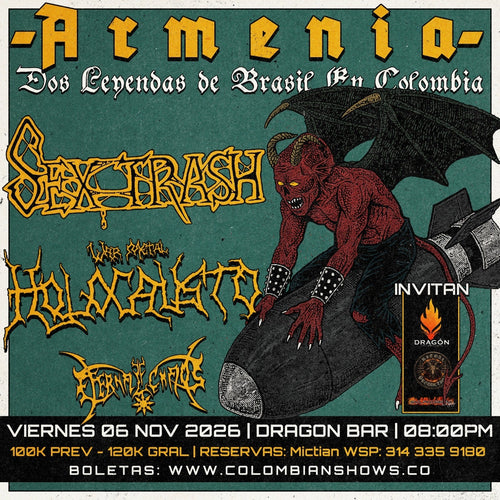 Afiche del concierto Dos Leyendas de Brasil en Colombia, en Dragón Bar, Armenia, 6 de noviembre de 2026, preventa 100.000 COP